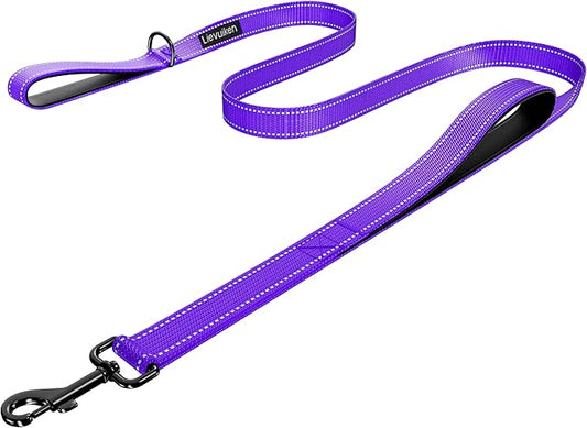 Dog Leash 5ft Long, Double Handle Dog Leash for Safety Control Training, Heavy Duty Dog Leads with Traffic Padded Handles, Reflective Leashes for Small Medium Large Dogs(5ft, Purple)