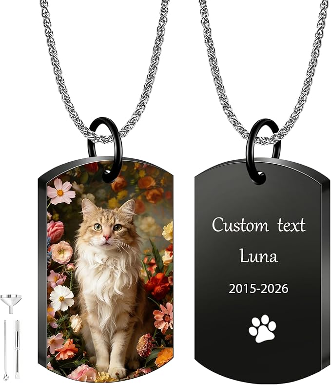 QYH Personalized Dog Ashes Necklace – Custom Pet Ashes Necklace with Photo Text, Keepsake for Dog Loss (Black-UV-2)