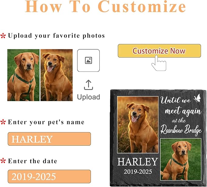 Custom Pet Memorial Stone - Dog Memorial Stone for Loss of Pet - Personalized Pet Headstone with Multiple Photo - Outdoor Garden Indoor Dog Cat Loss Bereavement Gift for Pet Lovers (05)