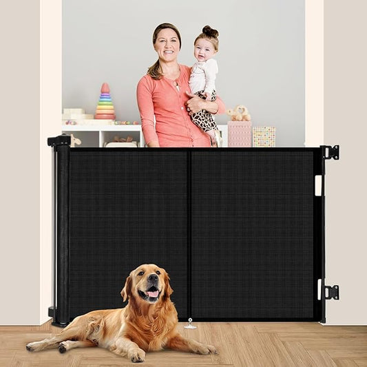50 inch Retractable Baby Gates 42 inch Tall, Retractable Gate with Reinforced Strip Design to Prevent Crawling Through, Retractable Dog Gate for Stairs, Doorways, Hallways