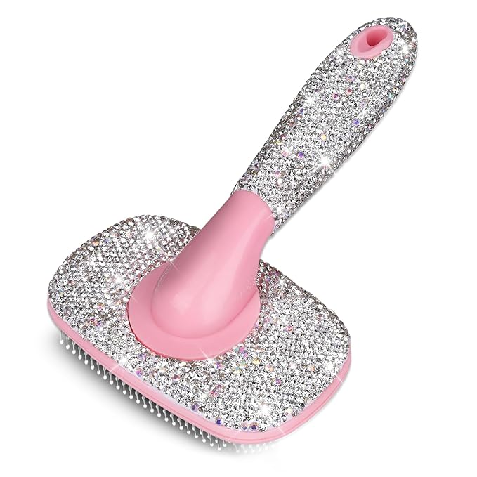 Pet Grooming Brush with Ceramic Clay Craft & Diamond-Embedded Design - Washable, 360° Rotating Head for Dogs/Cats.Large 16x10cm