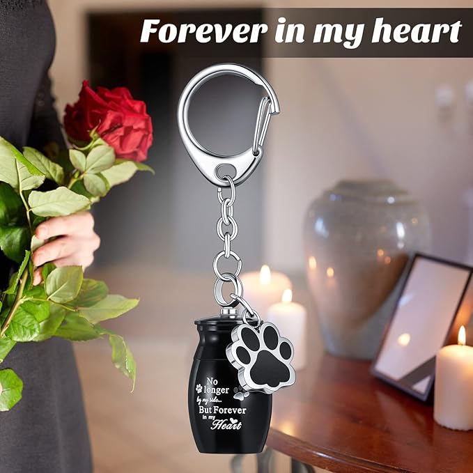 Tudomro Cremation Pet Dog Urns Keychain for Ashes with Storage Bag Stainless Steel Small Cat Paw Memorial Keepsake Jewelry