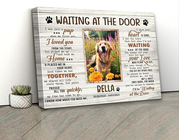 C80715 Personalized Memorial Waiting At The Door Canvas - Dog Frames with Pictures - Bereavement Sympathy Gift for Dog Lover Mom Dad