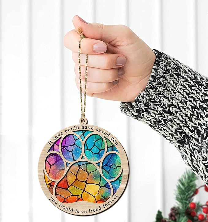 Hyturtle Pet Memorial Suncatcher Gifts for Loss of Dog Cat - Paw Dog Cat Memorial Ornament - Pet Memorial Gifts, Sympathy Remembrance Gifts for Loss of Pet, Pet Memorial Gifts For Christmas