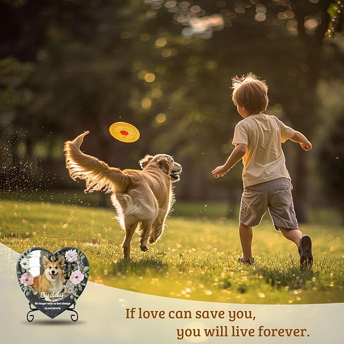 Personalized Pet Memorial Stone - Dog Memorial Stone Dog Headstones Pet Memorial Gifts for Dogs Pet Rock Dog Grave Markers Outdoor Dog Memorial Gifts for Loss of Dog (Heart Shaped Wreath)