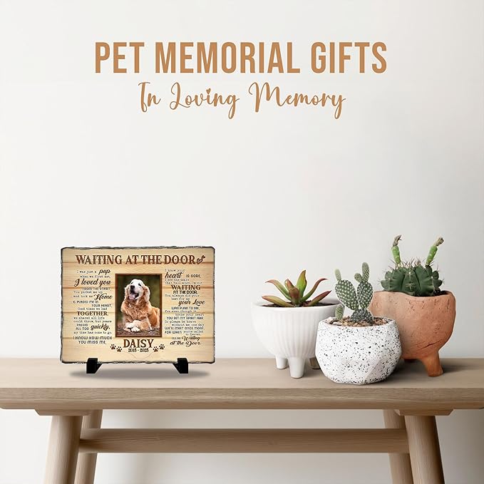 Pet Loss Memorial Stone Gift | Rainbow Bridge Design Grave Marker for Dogs or Cats | Personalized Photo Remembrance Gift for Pet Owners | Animal Memorial Stones Dog