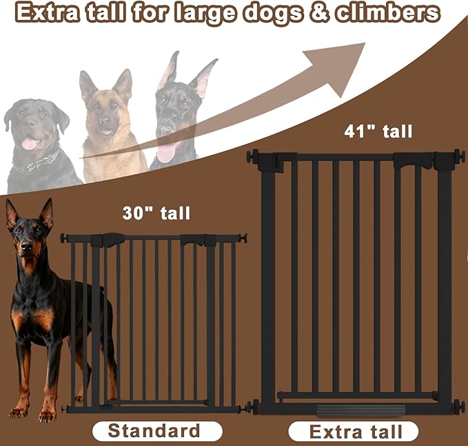 41" Extra Tall Baby Gate for Big Dog No Jumping Over, 46-54.7" Wide Pet Safety Gate Indoor for Doorways No Drilling,Auto Close Child Puppy Gates for Stairways Pressure Mounted (Black)