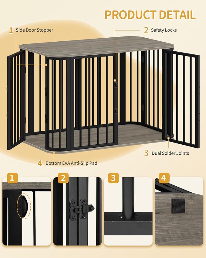 39.4'' Dog Crate Furniture, L Indoor Dog Kennel Dogs Cage, Modern Decorative Pet House for Small/Medium/Large Dogs, Anti-Chew & Anti-Escape, Kennel End Side Table, Greige Black DFC88705B