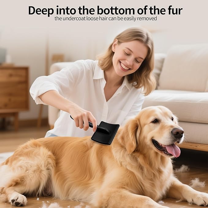 Pet Slicker Brush for Long & Short Hair - Detangling Tool for Dogs & Cats - 135° Angled Stainless Steel Pins, Curved Handle - Gentle Grooming for Small/Medium/Large Breeds (Black)
