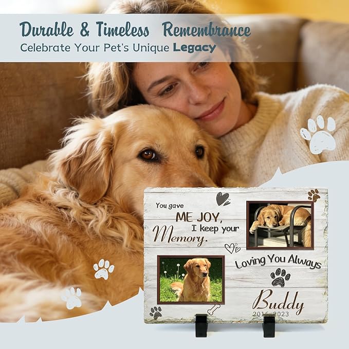 Goodoo Dog Memorial Gifts for Loss of Dog, Personalized Pet Memorial Stone Plaque, Sympathy Gift for Pet Lovers, Changing Colorful Background to Paint Loving Memory, Garden Decor