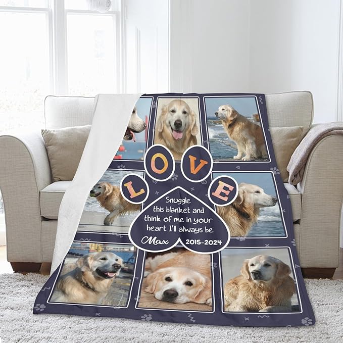 Personalized Dog Memorial Blanket with Photo:Made in USA,Custom Memorial Gifts for Loss of Dog,Cat,Pet,Sympathy Bereavement for Loss of Pet