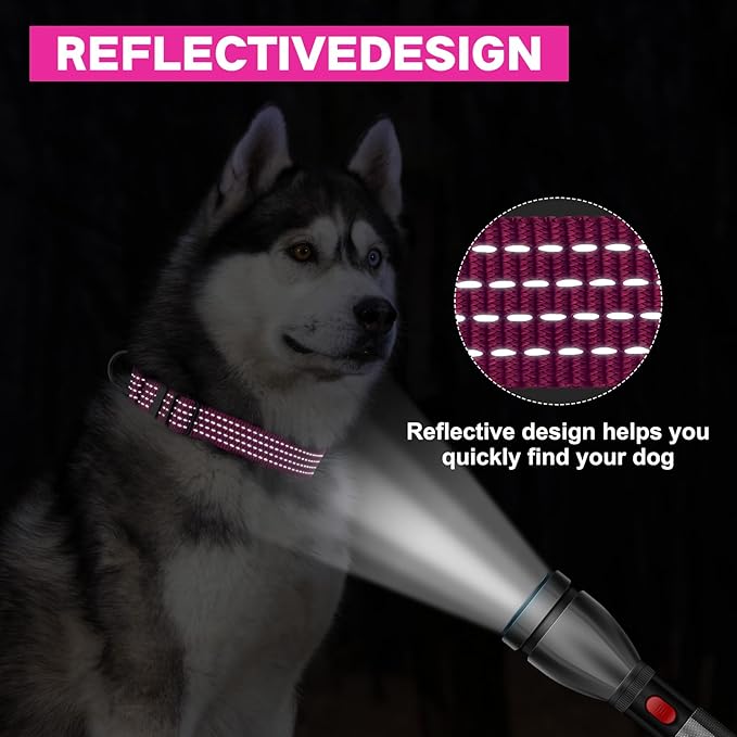 Martingale Dog Collars, Adjustable Reflective Nylon Dog Collar for Training Dogs, No Pull Dog Choker Collar for Medium Large Dogs (L, Hot Pink)