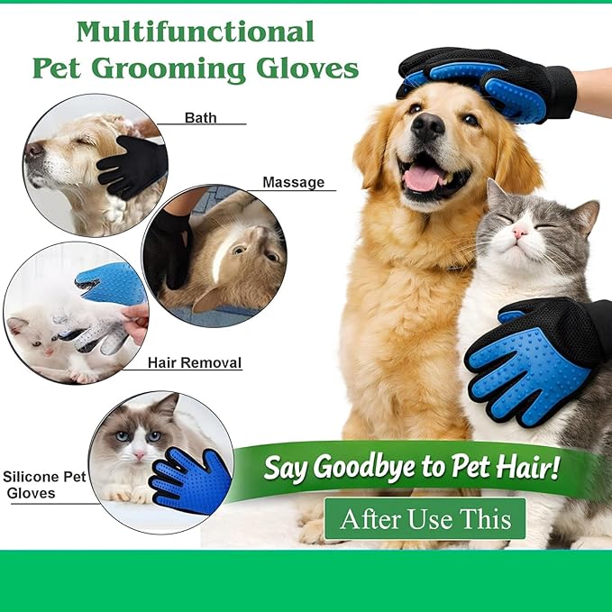 9PC Dog Grooming Kit – Paw Cleaner, Dog Shampoo Brush, Bath & Scrubber Brush, Hair Removal Gloves, Finger Toothbrushes | Complete pet Bath & Deshedding Tools for Shedding & Cleaning