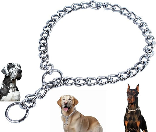Chain Dog Collar, Metal Slip Link Heavy Duty XL Collar Training Collars for Large XL Dogs, Silver XL