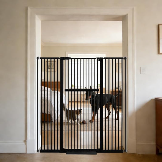 Lumizone Extra Tall Pet Gate 55.12" High Pressure Mounted 38.39"-59.24" Extra Wide (9 Sizes) 1.37" Gap for Cat Dog Stairs Doorway Hallway No Drilling Auto-Close (30.12"-59.24" W, Black)