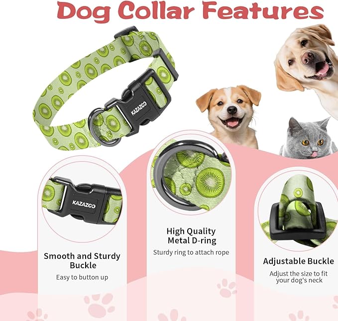 Kazazoo Dog Collar Cute and Soft Nylon Puppy Collar for Boy and Girl, Adjustable Dog Collars for Small Medium Dogs, Kiwi Fruit-XS