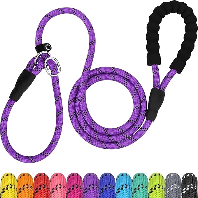 TagME Slip Leads for Dogs that Pull, 6 FT No-Pull Training Leash with Lock, Escape-Proof Design, Reflective & Padded Handle for Medium Dogs, Purple