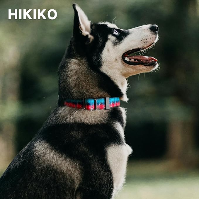 Hikiko Martingale Collar for Dogs with No Buckle Geometric Red Green Dog Collars for Small Dogs,Gradient,S