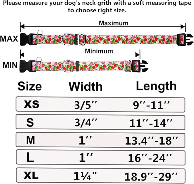 Martingale Collar for Dogs with Buckle Floral No Pull Adjustable Nylon Limited Slip Training Dog Collars (Pink Tulip, Medium)