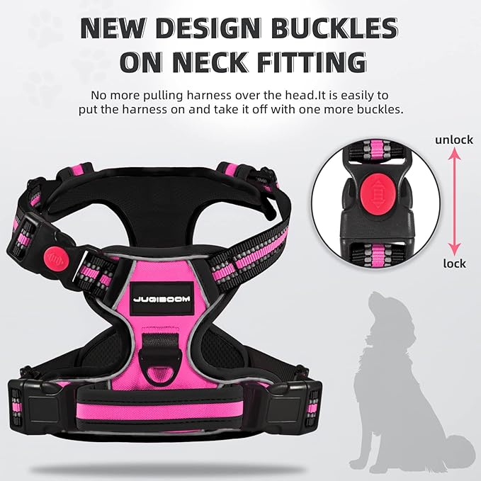No Pull Dog Harness with A Free Heavy Duty 5ft Dog Leash, Adjustable Soft Padded Dog Vest, Reflective No-Choke Pet Oxford Vest with Easy Control Handle and Dog Leash for Dogs(Pink, Small)
