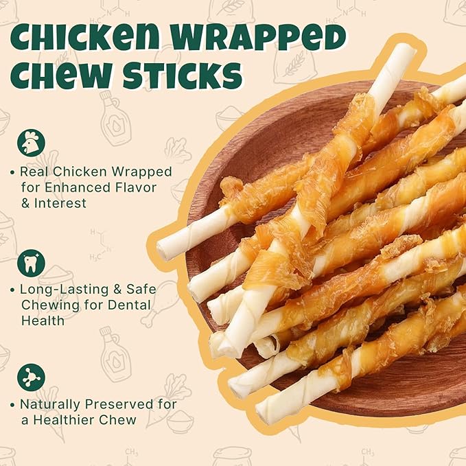 M-PETS Chicken Wrapped Dog Treats 30 pcs Rawhide Chews Sticks, Puppy Training Treat, Snacks for Small and Medium Dogs