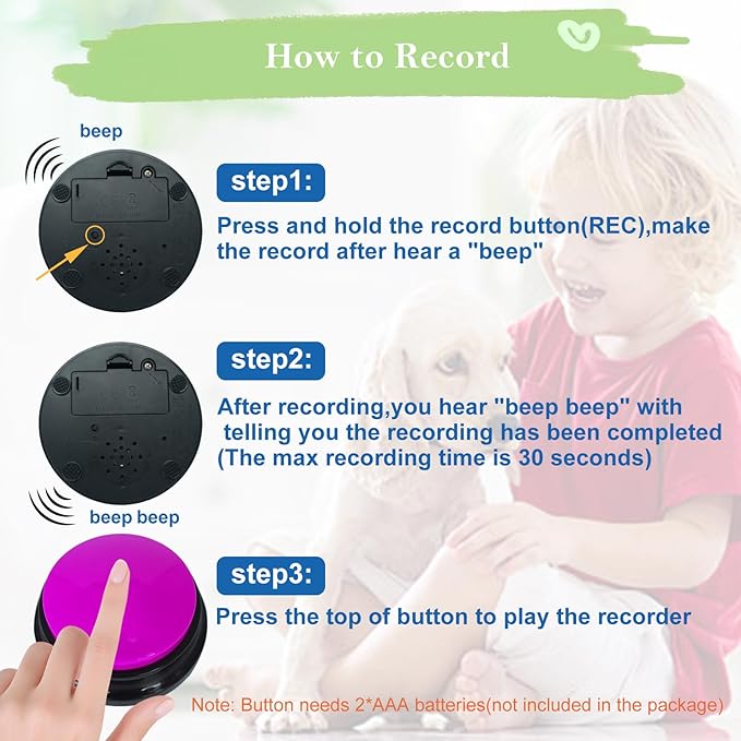 Set of 2 Dog Buttons for Communication, Voice Recordable Buttons for Classroom, Dog Training Talking Buttons Starter Set, Pet Easy Speaking Buttons Tools