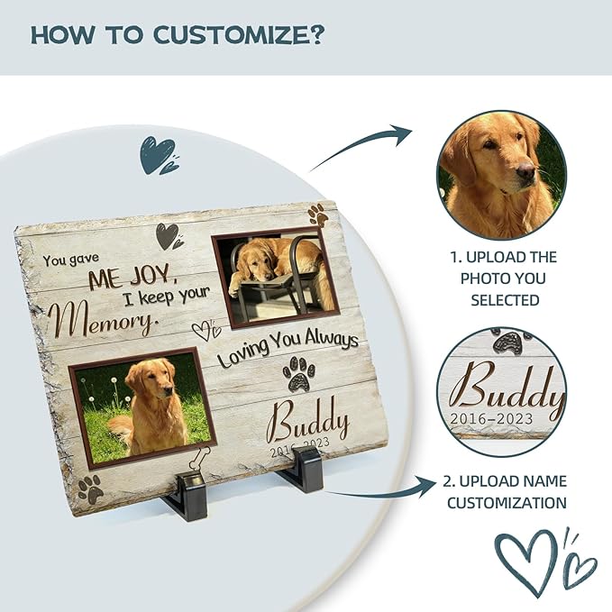 Goodoo Dog Memorial Gifts for Loss of Dog, Personalized Pet Memorial Stone Plaque, Sympathy Gift for Pet Lovers, Changing Colorful Background to Paint Loving Memory, Garden Decor