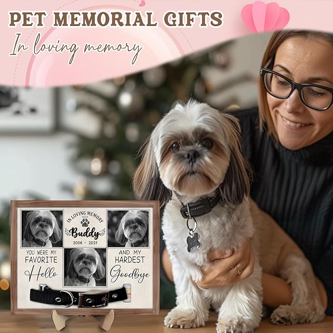 Personalized Memorial Pet Collar With Photo Plaque, Custom Memorial Frame For Loss Of Dog, Dog Loss Sympathy Gift, Pet Loss Gift