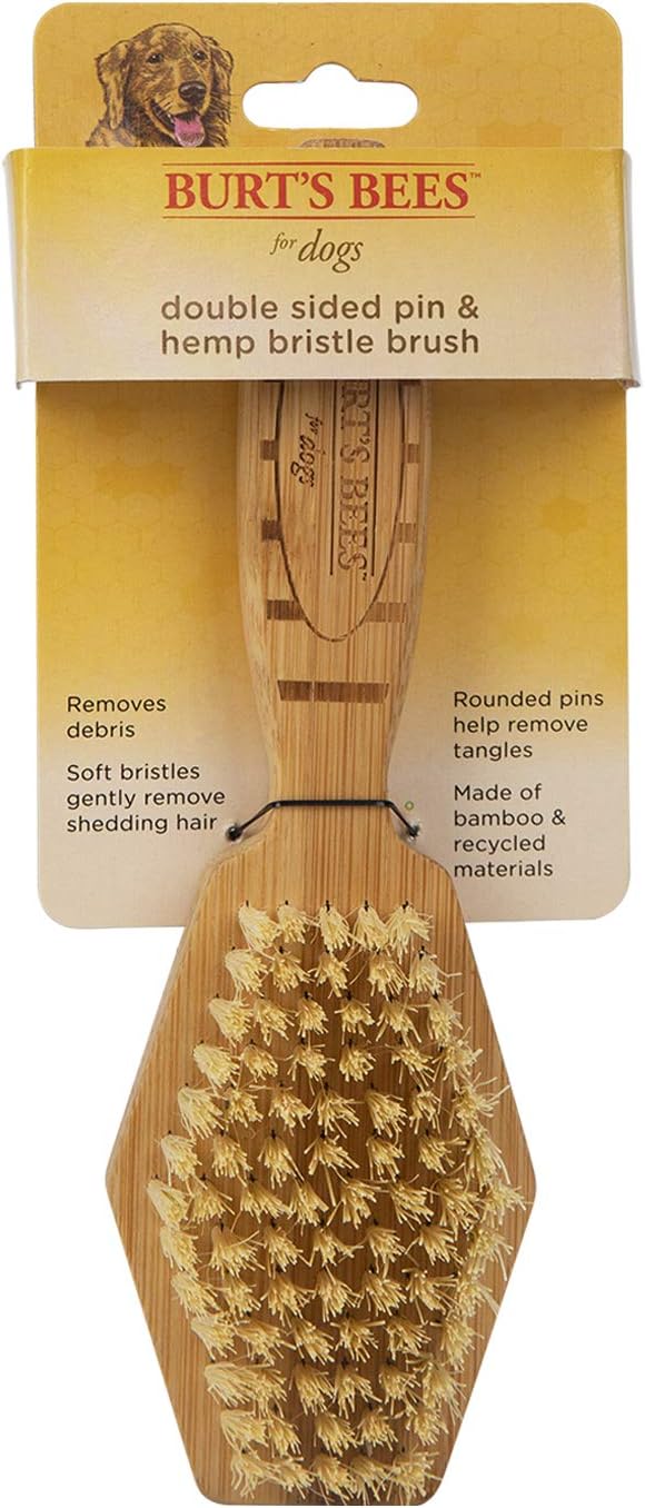 Burt's Bees for Pets Double Sided Pin & Hemp Bristle Dog Brush | Best All-Purpose Dog Brush to Reduce Shedding | for Long & Short Haired Large Dogs, Bamboo (Pack of 1)