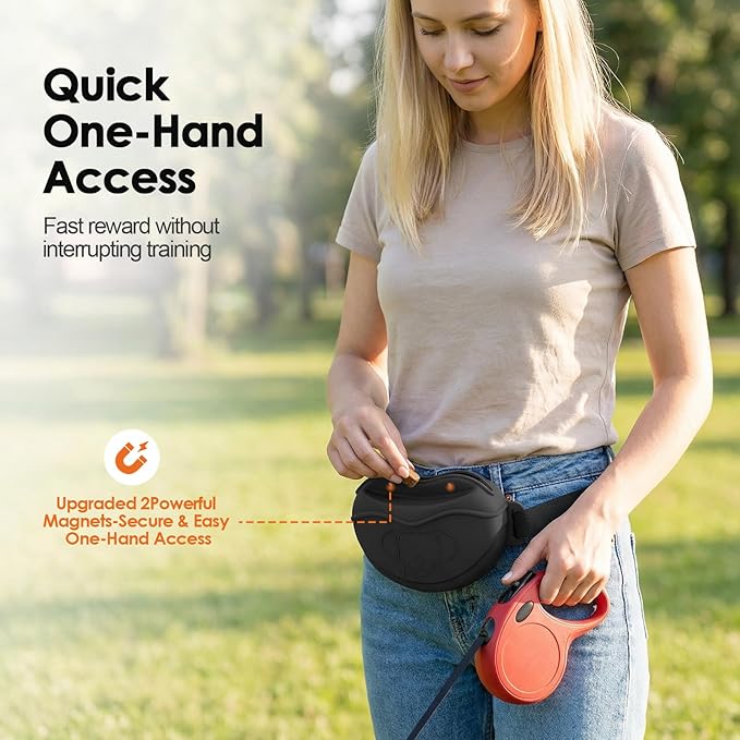 Dog Treat Pouches for Pet Training - Magnetic Auto-Close Dog Training Treat Pouch with Belt & Clicker, Portable Hands-Free Pet Treat Bag for Walking, Easy to Clean & Avoid Spills