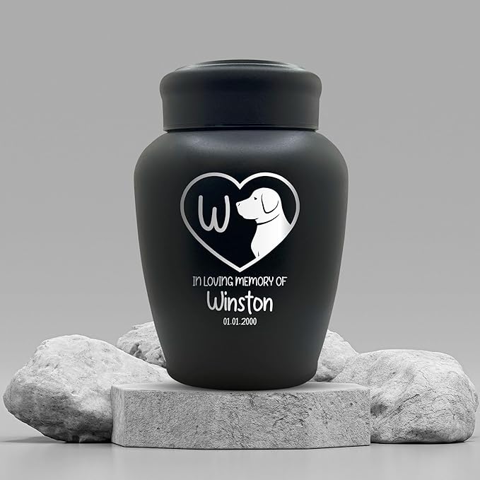 Personalized Custom Dog Urn Engraved Dog Name and Date - Stainless Steel Large Cremation urns for Dogs Ashes with Airtight Closure | up to 150 lbs Capacity | Initial in Heart