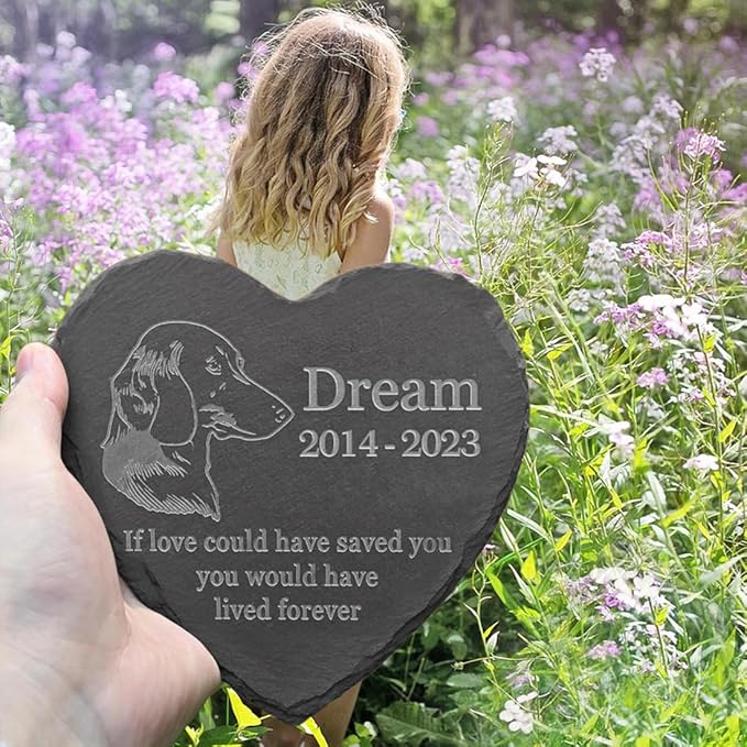 Personalized Dog Memorial Stone Pet Memorial Gifts for Loss of Dog Engraved Heart Plaque Garden Grave Decors for Cemetery Pet Loss Gifts with Stand (in Memory of Dachshund)