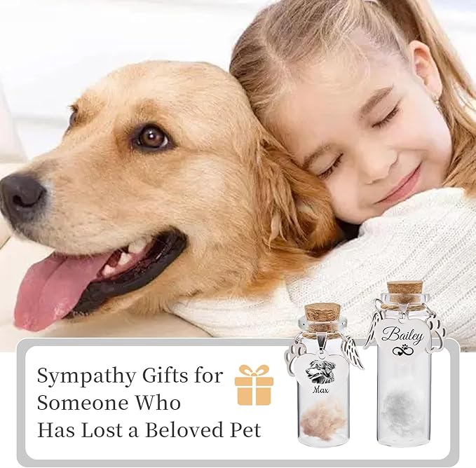 Custom Pet Hair Memorial Bottle with Engraved Photo & Text, Cat Fur Keepsake, Personalized Pet Fur Keepsake for Dog Cat Hair, Loss of Dog Sympathy Gift (Style 1)