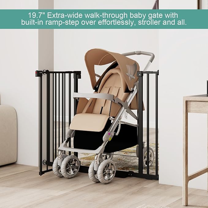 29.7-46" Baby Gate for Stairs with Banister Adapter Y-Spindle Rods, 30.5" Tall, Easy-Install Pressure Mounted Baby Gate for Doorways, Auto-Close Dog Gate Indoor for Child and Pets