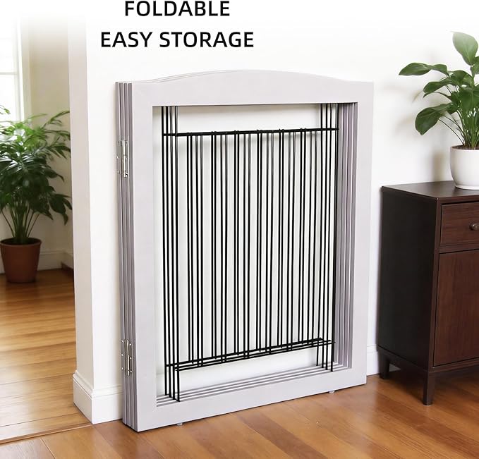 Dog Fence Indoor,Dog Gate Indoor for Doorway pet gate -2-Panel Freestanding, Hallways, House or Stairs -40x24-Inch Retractable Foldable Expandable Wood Pet by SFJC (Grey) ﻿