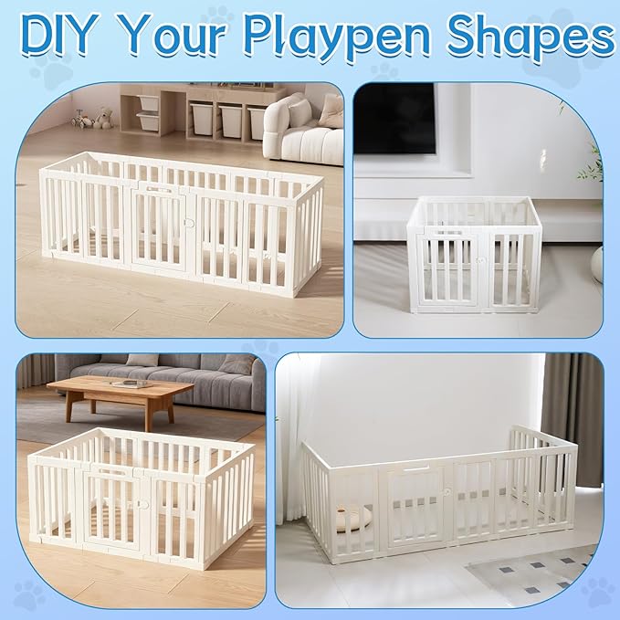 XPIY Dog Playpen – 25Inch Tall Plastic Puppy Fence Playpen with Door for Medium and Small Dogs, Safe Indoor & Outdoor XL Big Pet Puppy 12-Panel Play Pen
