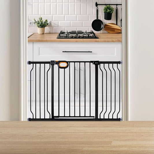 owlie Baby Gate for Stairs 29-52 Inch Wide, Safety Gate for Baby Adjustable Pet Gate with Door Pressure Mounted Gates for Kids Toddler Dogs Extension Kit Indoor Stairway Doorway Black (30.5'' Tall)