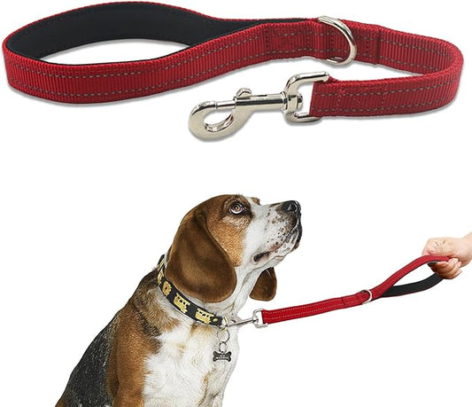 Thick Dual Padded Handle for Dog Training Control, 18 Inches Traffic Dog Short with Reflective Stitching, Heavy Duty Short Leash Hand for Small to Strong Sized Dogs Training Red 1.5FT