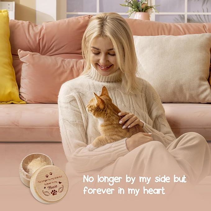 free-space Wooden Dog Memorial Box, Pet Keepsake Box with Pet Paw Engraving Tooth and Hair Case Urn Memorial Gift (no longer by my side forever in my heart)