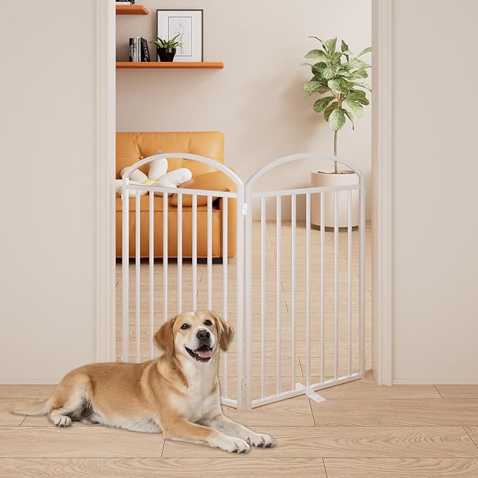 2 Panels Full Matel Freestanding Dog Gates, 48" Extra Wide 36" Tall Free Standing Dog Pet Gate for Indoor & Outdoor. Foldable Pet Fences for Doorways, House, Stairs, Porch, Deck, Yard