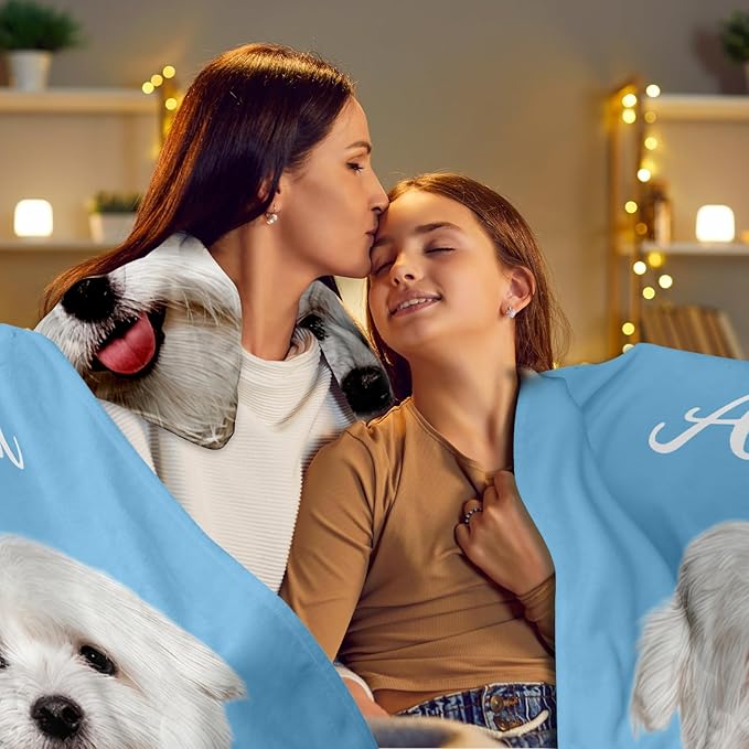 Pet Memorial Blanket Gift - Personalized Dog Memorial Blanket with Photo Name, Pet Sympathy Gifts for Dogs Lovers, Custom Loss of Dog Grief Blankets, Pets Remembrance Bereavement Gifts (1 Photo)