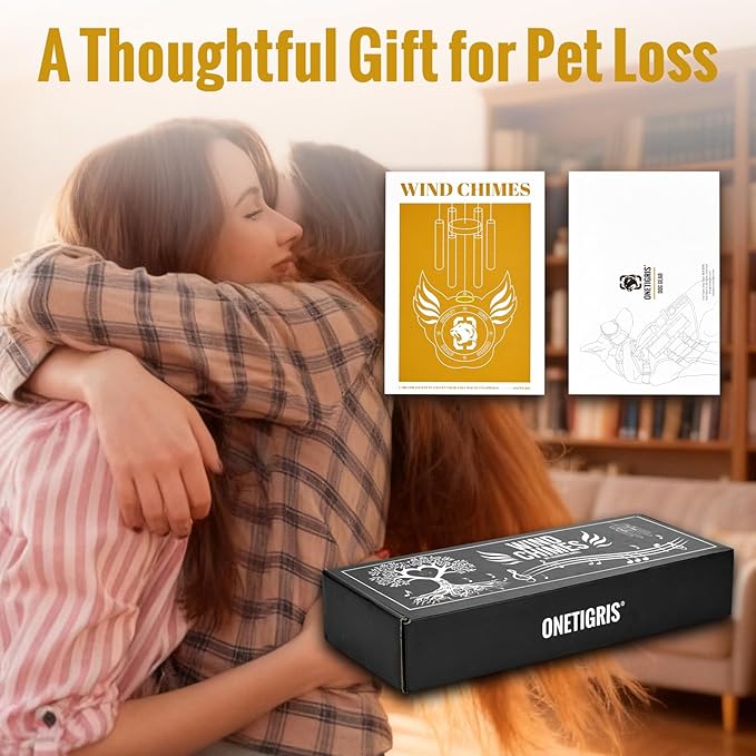 OneTigris Pet Memorial Gifts for Dogs - 32" Wind Chimes with Metal Picture Frame, Pet Loss Sympathy Gift, Dogs Remembrance Gift for Loss of Dog, in Memory of Dog