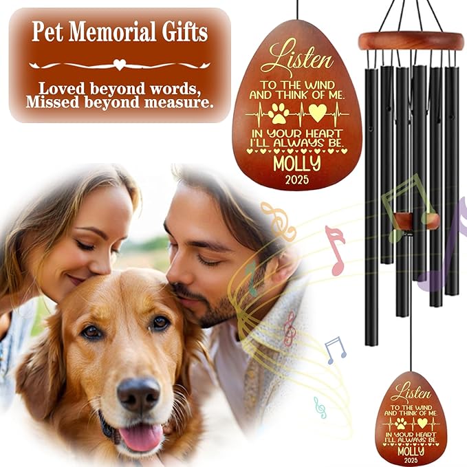 Personalized Pet Memorial Wind Chime, Personalized Dog Memorial Gifts for Loss of Dog, Dogs Wind Chimes, Pets Loss Passing Away Remembrance Bereavement Gift, Sympathy Gifts of Pet