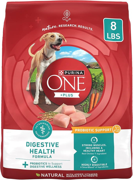 Purina One Plus Digestive Health Formula Dry Dog Food Natural with Added Vitamins, Minerals and Nutrients - (Pack of 4) 8 lb. Bags