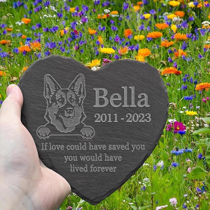 Personalized Dog Memorial Stone Pet Memorial Gifts for Loss of Dog Engraved Heart Plaque Garden Grave Decors for Cemetery Pet Loss Gifts with Stand (Memory of German Shepherd)