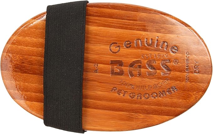 Bass Luxury Grade Pet Brush | Shine & Condition | 100% Pure Natural Bristle - Firm | Large Palm Design | Natural Bamboo Handle | Solid Finish | Bass Brushes Model #A2-DB
