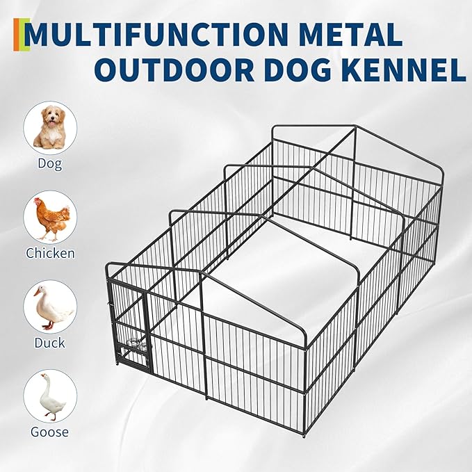 Garvee Dog Kennel Outdoor with Waterproof Canopy, Large Dog House with Feeding Doors, Large Dog Kennel Outdoor for Garden Backyard Courtyard（10×15×7FT）