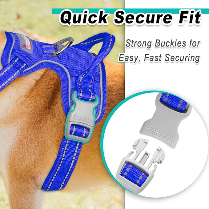 BARKBAY Dog Harness No Pull Mesh for Large Dogs - Adjustable, Reflective, Comfortable, No Choke, Heavy-Duty - Perfect for Outdoor Training, Walking, and Hiking-Strong&Durable- L & Sapphire Blue Mesh