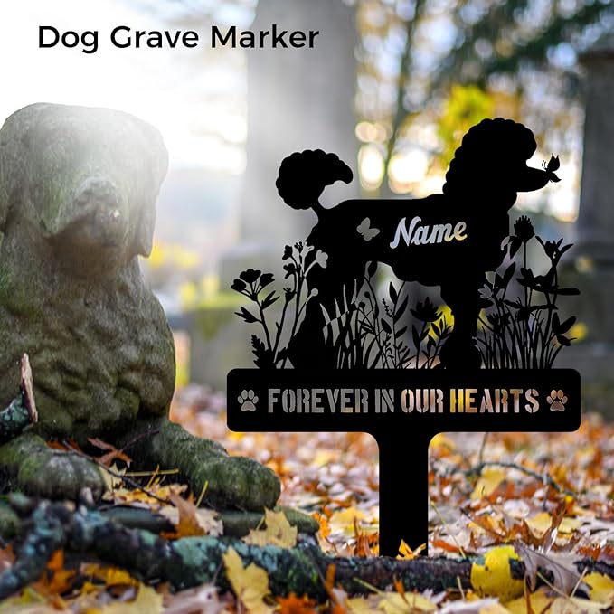 Custom Miniature Poodle Mini Poo Dog Grave Marker, Personalized Dog Memorial Stake, Metal Pet Tombstone, Outdoor Sympathy Sign for Garden Yard Decor, Pet Loss Gift