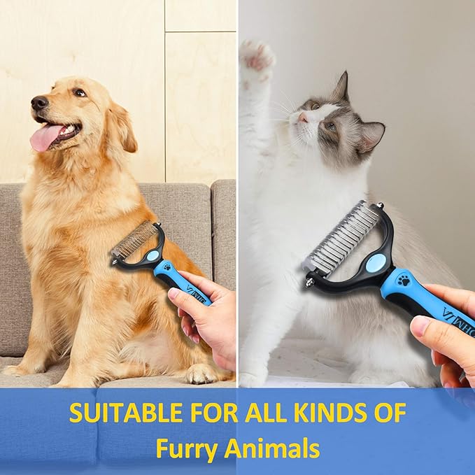 OHMLA dematting Tool for Dogs/Cats-Double-Sided Cat and Dog Grooming Rakes/Easily Remove 99% Tangles/No More Hairs That Make You Hate Falling and Flying-Suitable for People who own Cats and Dogs(Blue)